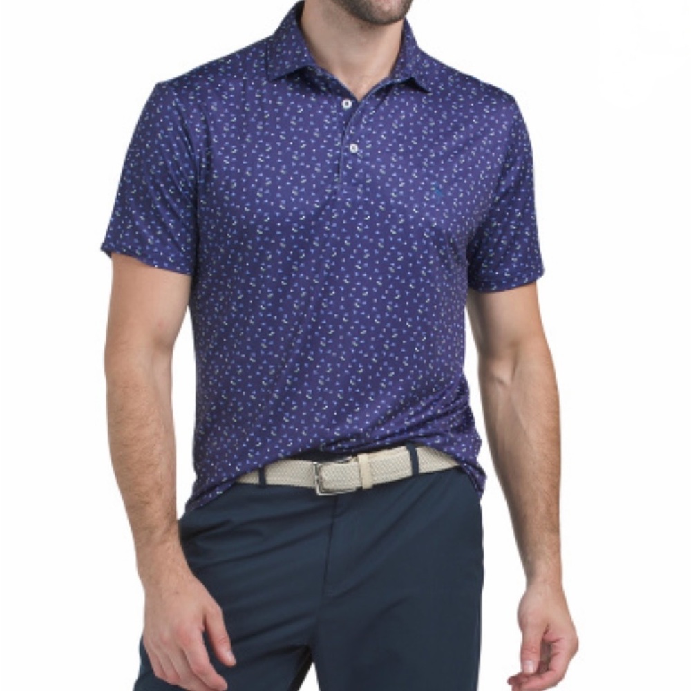 NWT Tailor Byrd flag pattern short sleeve golf shirt L
